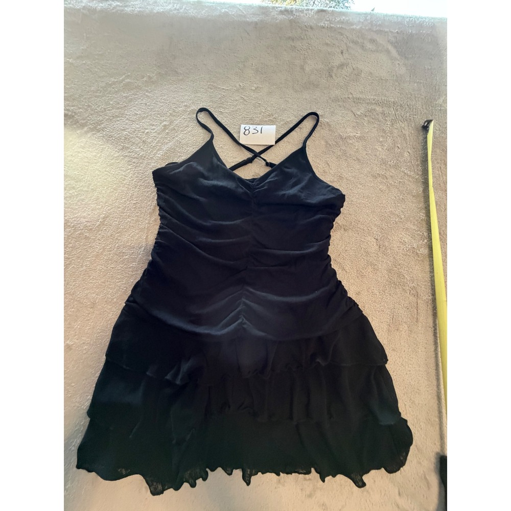 Wild Fable Ruffle Mini Dress Womens L Black Ruched Tiered Strappy